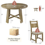 Jocisland Round Solid Wood Dining Table Set for 4, 5-Piece Mid-Century Kitchen & Dining Room Furniture with Padded Chairs, Space-Saving Design, Radial Grain Finish, Easy Assembly Jocisland