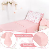 Jundetye Toddler Bedding Set for Girls 4 Pieces Pink Rose, Soft Breathable Toddler Comforter Set, Bow Flower Print, Includes Reversible Comforter, Fitted Sheet and Flat Sheet, Pillowcase Jundetye