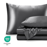 Bare Home Poly Satin Sheet Set - Full Extra Long - Luxury Soft and Smooth Satin - for Hair and Skin - Breathable - Similar to Silk - Deep Pocket up to 15” - Bedding Sheet Set (Full XL, Grey) Bare Home