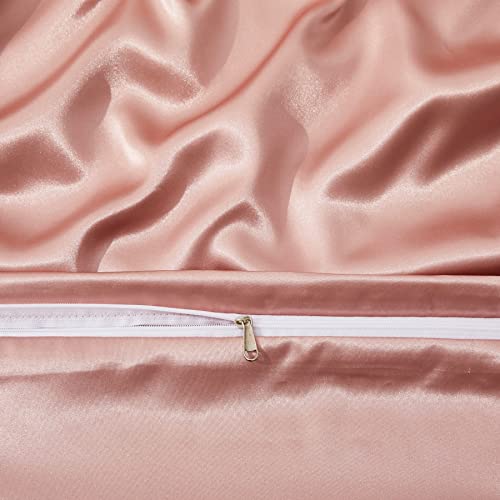 Manyshofu 6Pcs Rose Gold Duvet Cover Set Queen Size - Satin Fitted Sheet & Pillowcases, Silky Duvet Cover Manyshofu