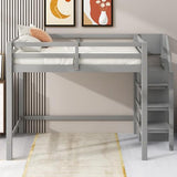 Full Size Loft Bed with Stairs and Built-in Storage Wardrobe, Wood Loft Bed Frame with Storage Shelves and Hanging Rod Gray Loft Beds for Kids Boys Girls Adults Teens Dorm Bedroom Bellemave