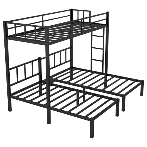 Twin Size Bunk Bed, Metal Triple Bed, Twin XL Bunk Beds for 3, Detachable Triple Bunk Bed for Kids & Teens, Black Bellemave