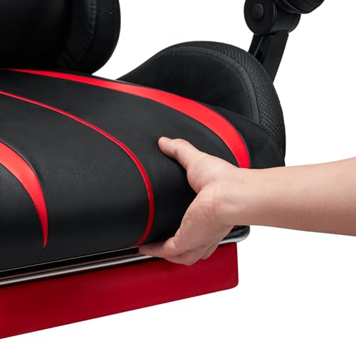 HOFFREE RGB Gaming Chair with Speakers Massage Computer Gaming Chair with LED Lights and Footrest High Back Video Game Chair for Adults Red and Black HOFFREE