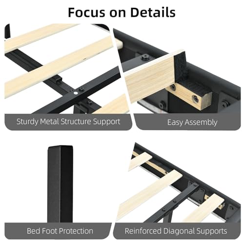 HOMBCK Floating Bed Frame Full with Smart LED Lights, Faux Leather Upholstered Bed Frame Full with Diamond Headboard, No Box Spring Needed, Noise Free, Easy Assembly, Black HOMBCK