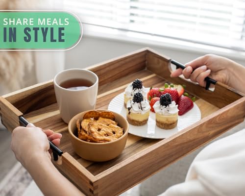 Decorative Serving Tray with Black Handles - Premium Acacia Wood Grain - Impress Your Guests with This Ottoman Tray, Serve Breakfast in Bed, Organize & Declutter - 13 x17 inch by Comfify Comfify