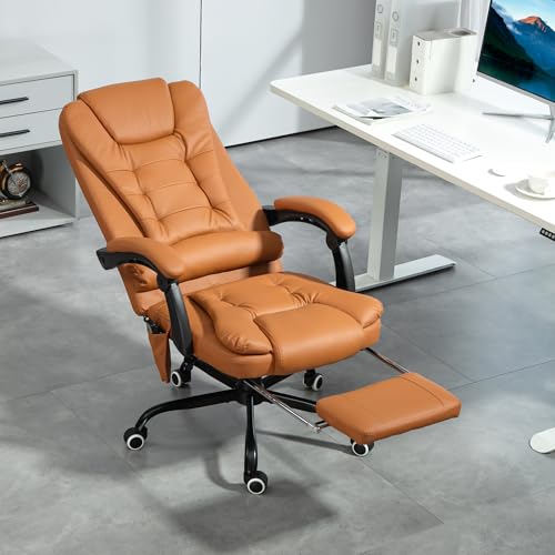 Vinsetto 7-Point Vibrating Massage Office Chair, High Back Computer Chair with Lumbar Support, Footrest, Reclining Back, Adjustable Height, Light Brown Vinsetto