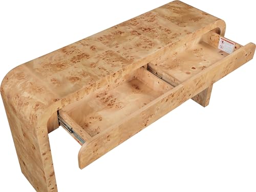 Meridian Furniture 269-S Cresthill Collection Mid-Century Modern Console Table with Ash Burl Wood, Natural Ash Finish, Curved Art Deco Design, 54" W x 14" D x 30" H, Natural Meridian Furniture