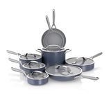 Ninja NeverStick Ceramic Pro 14-Piece Cookware Set, Non-Stick Pots & Pans Set with Glass Lids, Ceramic Coated, Stainless Steel, Stove to Oven Safe, All Stovetops & Induction Compatible, Blue CW39014MM Ninja
