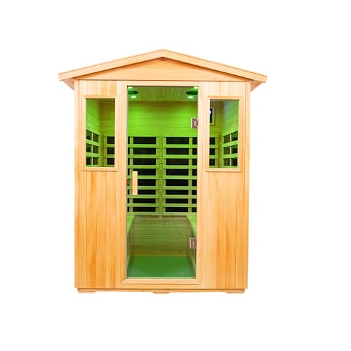 Tulib Outdoor Sauna, 4 Person Far Infrared Sauna for Home, Basswood, 2050W, Bluetooth Speakers, LED Reading Lamp, Chromotherapy Lamp, for Indoor and Outdoor Sauna Tulib