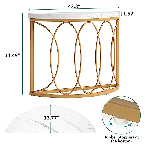 LITTLE TREE Half Moon Gold Console Table, 43 Inch Modern Faux Marble Entryway Table, Narrow Semi Circle Sofa Accent Table with Geometric Metal Frame for Living Room, Hallway LITTLE TREE