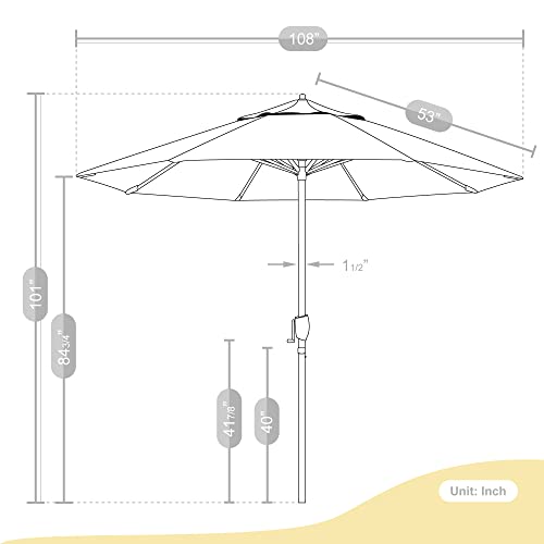 California Umbrella 9' Round Aluminum Market Umbrella, Crank Lift, Auto Tilt, Bronze Pole, Hunter Green Olefin California Umbrella