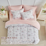 Joyreap 6pcs Bed in a Bag for Girls, Floral Pink Design, Twin Size Microfiber Comforter Sheet Set, Soft Cozy Bedding Comforter Set for All Season Joyreap