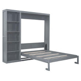 Merax Queen Size Murphy Bed, Wood Queen Wall Bed Frame with Shelves, Queen Murphy Cabinet Bed for Home, Office or Small Room, Gray Merax