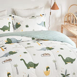 Joyreap Dinosaur Kids Cotton Comforter Set for Boys Girls, Twin Size 3pcs Cotton Bedding Comforter, Fresh Green Dinosaurs on White Design, Skin-Friendly Breathable for All Season- 68x88 inches Joyreap