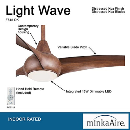 MINKA-AIRE F845-DK Light Wave 44 inch Ceiling Fan with LED Light and Remote Control, Brown Distressed Koa Finish - WoodArtSupply