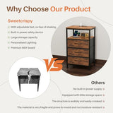 Sweetcrispy Nightstand with Charging Station, Bedside End Table with 3 Fabric Drawers & USB/Type-C Ports and Outlets, Night Stand for Bedroom Furniture, Adjustable Feet and Variable Light Strip, Rust Sweetcrispy