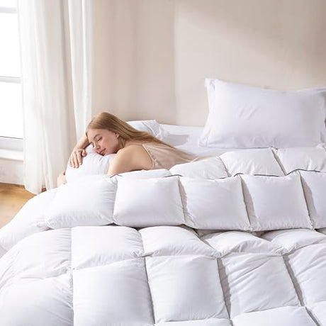 DOWNCOOL Feather Down Fiber Comforter Twin, White Fluffy Duvet Insert with Ultra Soft 100% Cotton Cover, All Season Luxurious Hotel Bed Comforter Twin with Corner Tabs, 68"x90" DOWNCOOL