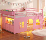 ADORNEVE Low Loft Bed Twin Size with Tent, 5 Storage Drawers, LED Lights, Metal Kids Loft Bed with Bookcase & Under-Bed Play Space,Twin Loft Beds with 13.8''H Safety Guardrail,Inclined Ladder, Pink ADORNEVE