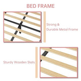 IDEALHOUSE Twin Bed Frame, Velvet Upholstered Platform Bed Frame with Height Adjustable Headboard for Boys & Girls, Wood Slat Support, Easy to Assemble, No Box Spring Needed, Light Pink IDEALHOUSE
