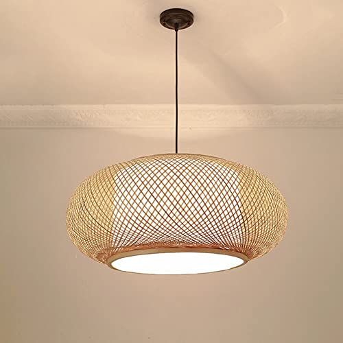 OUKANING 23.5" Bamboo Rattan Ceiling Pendant Light Retro Lantern Hanging Light Fixture, Rustic Woven Light Fixture Creative Decoration Art Lighting for Restaurant, Bedroom, Balcony OUKANING