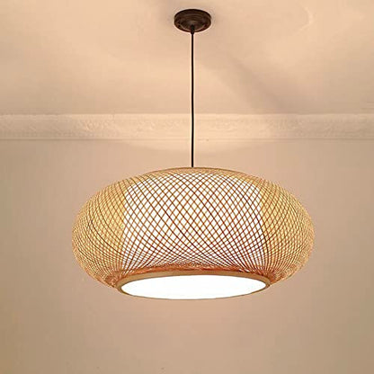 OUKANING 23.5" Bamboo Rattan Ceiling Pendant Light Retro Lantern Hanging Light Fixture, Rustic Woven Light Fixture Creative Decoration Art Lighting for Restaurant, Bedroom, Balcony - WoodArtSupply