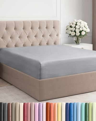 Queen Fitted Bed Sheet - Bottom Single Fitted Sheet Only - Soft Hotel Luxury Bedding w/ 8-16 Inch Deep Pockets - Breathable, Cooling & Wrinkle Free - Easy-Care, Fade and Shrink Resistant - Steel Blue CGK Unlimited