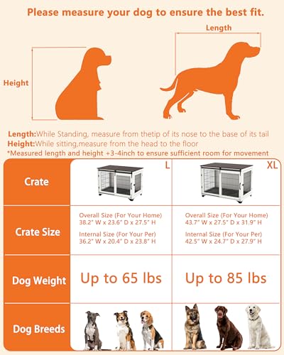 Piskyet Dog Crate Furniture Barn Door Dog Crate for Large Dogs Up to 60 lbs,Sliding Door Dog Crate Modern Decorative End Side Table Nightstand - WoodArtSupply