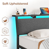 Rolanstar Twin Bed Frame with Ergonomic Headboard Storage & Charging Station, Upholstered Platform Bed with LED Light & Drawer, Heavy Duty Metal Slats, Noise Free, No Box Spring Needed, Grey Rolanstar