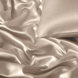 VACVELT 3-Piece Satin Fitted Sheet Set Queen Size, Beige Bottom Bed Sheet with 2 Pillowcases, Similar to Silk Sheets, Luxury & Silky Bedding Set, 15 Inch Deep Pocket VACVELT