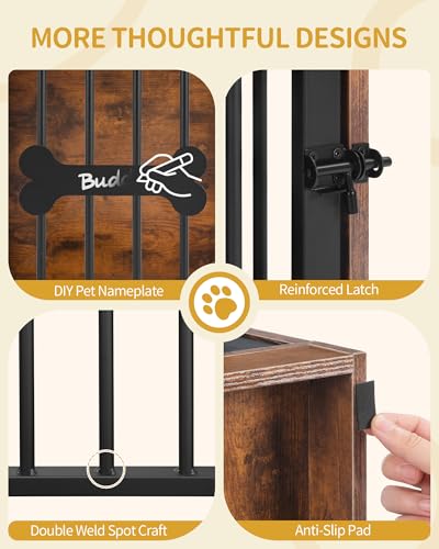 Hzuaneri 24'' Dog Crate Furniture with Charging Station, Dog Kennel Indoor with Flip-Top Storage, Wooden Pet Cage Dogs House End Side Table for Small Dogs Anti-Chew Anti-Escape, Rustic Brown DFC90101B Hzuaneri