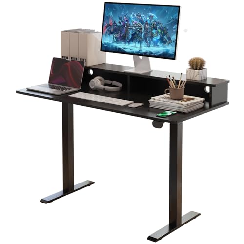 Our Modern Space 2-Tier Height Adjustable 45" Electric Standing Desk - Upgraded Ultra Durable Home Office Large Rectangular Computer Table or Laptop Sit Stand Workstation - Black Our Modern Space
