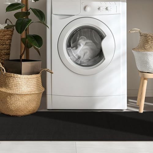 Machine Washable Modern Solid Design Non-Slip Rubberback 3x10 Traditional Runner Rug for Hallway, Kitchen, Bedroom, Living Room, 2'7" x 9'10", Black Ottomanson