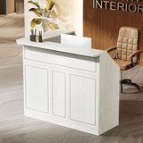 Tribesigns Reception Desk with Storage Shelves, L-Shaped Modern Front Desk, Reception Counter Table for Small Office, Salon, Checkout, White Tribesigns