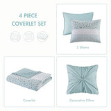 Madison Park Queen Quilt Set, Seersucker Floral Coverlet, All Season Lightweight Microfiber Bedding Quilt Set, Vermicelli Quilting Design, Throw Pillow, Caralie, Full/Queen Aqua 4 Piece Madison Park