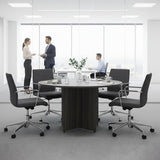 NBF 42" Round Conference Tables - Thermally Fused Gray Laminate Conference Room Tables - X Base Office Meeting Table - Durable Training Tables for Brainstorming Collaboration Sessions nbf signature series