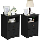 Yaheetech Nightstand Set of 2, Wooden Bedside Tables with 2 Drawer and Cubby, 2Pcs Tall Nightstand for Bedroom Small Space, Bedside Cabinet Telephone Table, 19″ L × 16″ W × 29″ H, Black Yaheetech