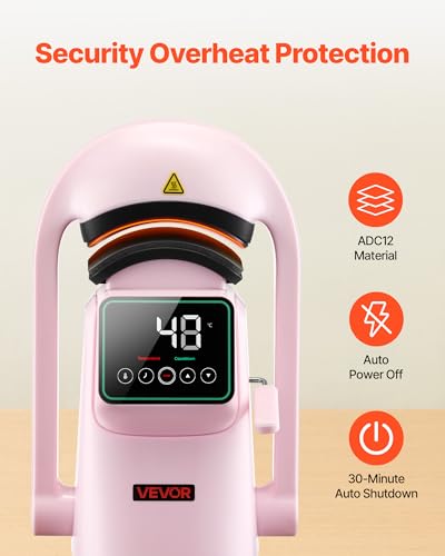 VEVOR Auto Hat Heat Press Machine, with 2pcs Interchangeable Platens, Automatic Open and Release, Touchscreen for Precise Time and Temperature Control, Heat Transfer Printing for Caps, Hats, Pink VEVOR