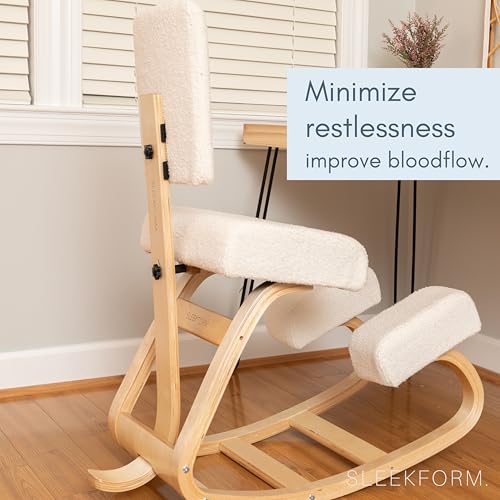 Sleekform East Austin Ergonomic Kneeling Chair with Back Support - Boucle and Wood Ergo Stool for Desk - Best Ergonomic Kneeling Office Chair for Posture and Leg Circulation Sleekform