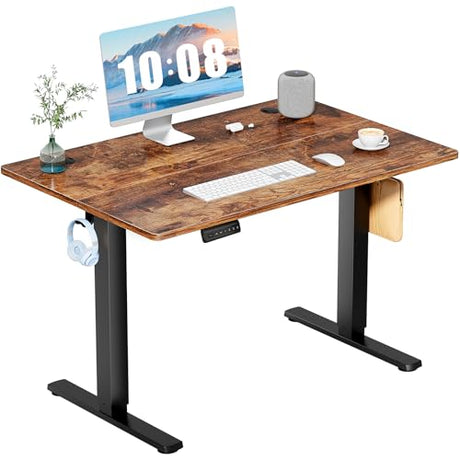 DUMOS 40 Inch Electric Standing Desk Height Adjustable, Sit to Stand Up Computer Workstations Work PC Table Home Office Study Writing Gaming Desks with Memory Presets for Walking Pad, Bedroom, Rustic DUMOS