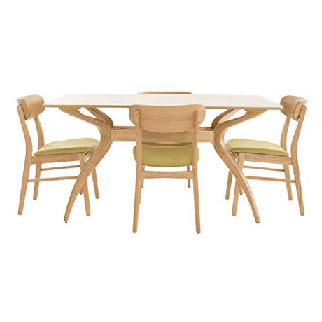 Christopher Knight Home Lucious Curved Leg Rectangular Dining Set, 5-Pcs Set, Natural Oak / Green Tea Christopher Knight Home