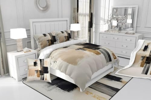 Feelyou Black Gold Comforter Set All Season Modern Minimalist Bedding Set with 2 Pillow Cases Geometric Line Microfiber Kids King Bedclothes Bedroom Decor Duvet Quilt Breathable Soft Lightweight Feelyou
