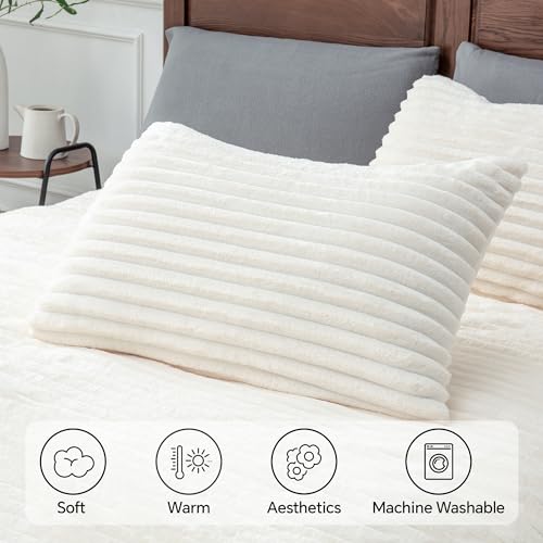 BEDELITE Fleece Twin Comforter Set -Super Soft & Warm Fluffy Cream White Bedding, Luxury Fuzzy Heavy Bed Set for Winter with 1 Pillow case BEDELITE