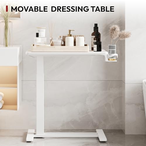 SANODESK Mobile Standing Desk with Hidden Wheels,Pneumatic Laptop Desk Rolling Computer Cart Movable Height Adjustable Small Sit Stand Desk for Home Office(27.6" W x 15.7" D, White) SANODESK