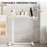 SANODESK Mobile Standing Desk with Hidden Wheels,Pneumatic Laptop Desk Rolling Computer Cart Movable Height Adjustable Small Sit Stand Desk for Home Office(27.6" W x 15.7" D, White) SANODESK