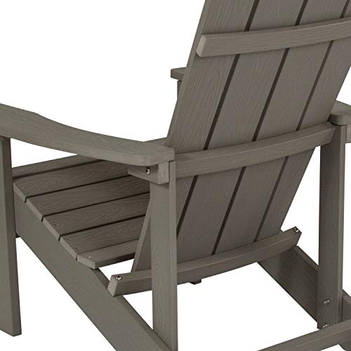 Flash Furniture Charlestown Indoor/Outdoor Faux Wood Adirondack Chair, Weather-Resistant Polyresin Patio Adirondack Chair with 350-lb. Static Weight Capacity, Gray Flash Furniture