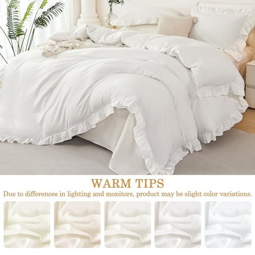 ZSYAYAHA Twin Size Kids Duvet Covet Set White Ruffle Comforter Cover for Girls Teens 3 Pieces Fluffy Farmhouse Bedding Cover Set with Ruffled Layer for All Seasons(White, Twin) ZSYAYAHA