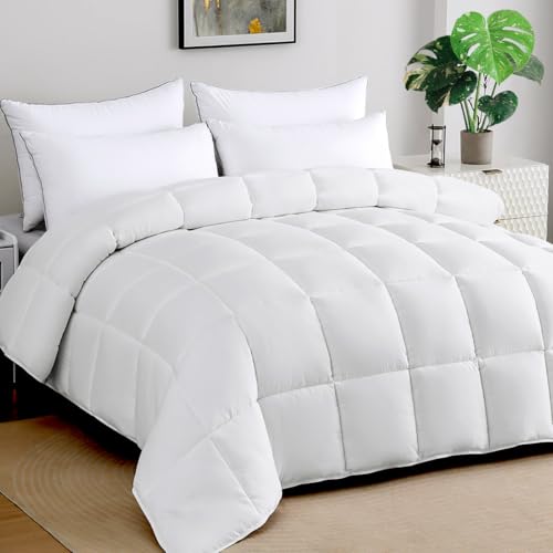 STWIENER Oversized King Comforter 120x98, Extra Large Super King, Lightweight Soft Quilted Down-Alternative Duvet Insert, Fluffy Breathable Microfiber with 8 Corner Tabs, All Season Bedding White STWIENER