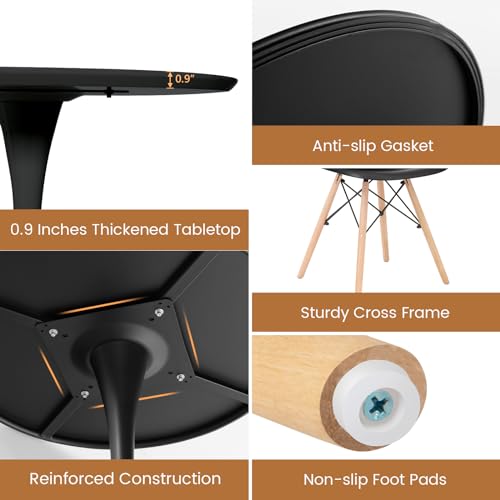 Giantex 3-Piece Dining Table Set for 2, 32” Round Table & 2 Dining Chairs, Kitchen Table Chairs Set for Small Spaces, Dinette, Breakfast Nook, Dining Room, Dinner, Restaurant, Black Giantex