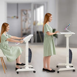 AVLT 47" Height Adjustable Mobile Workstation with Tilting Desk (3 ft 11 inches) - Foot Pedal Pneumatic Standing Desk Cart - Mobile Laptop Cart - Mobile White Cart with Brake Casters AVLT