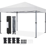 Yaheetech 10x10 1-Person Setup Pop Up Canopy Tent, Instant Portable Commercial Canopy Tent, Outdoor Gazebo with 1-Button Push, Wheeled Bag & 4 Sandbags for Home, Party & Outdoor, Silver-Coated White Yaheetech